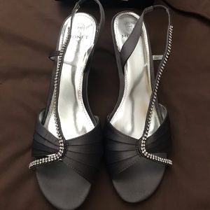 Gray Short Heels with Rhinestone Detail